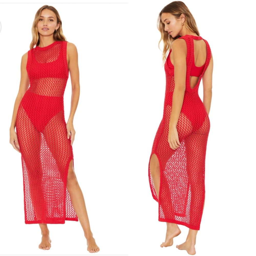 NEW BEACH RIOT Holly Net Cover Up Red Midi Crochet Dress Sz S Anthropologie NWT